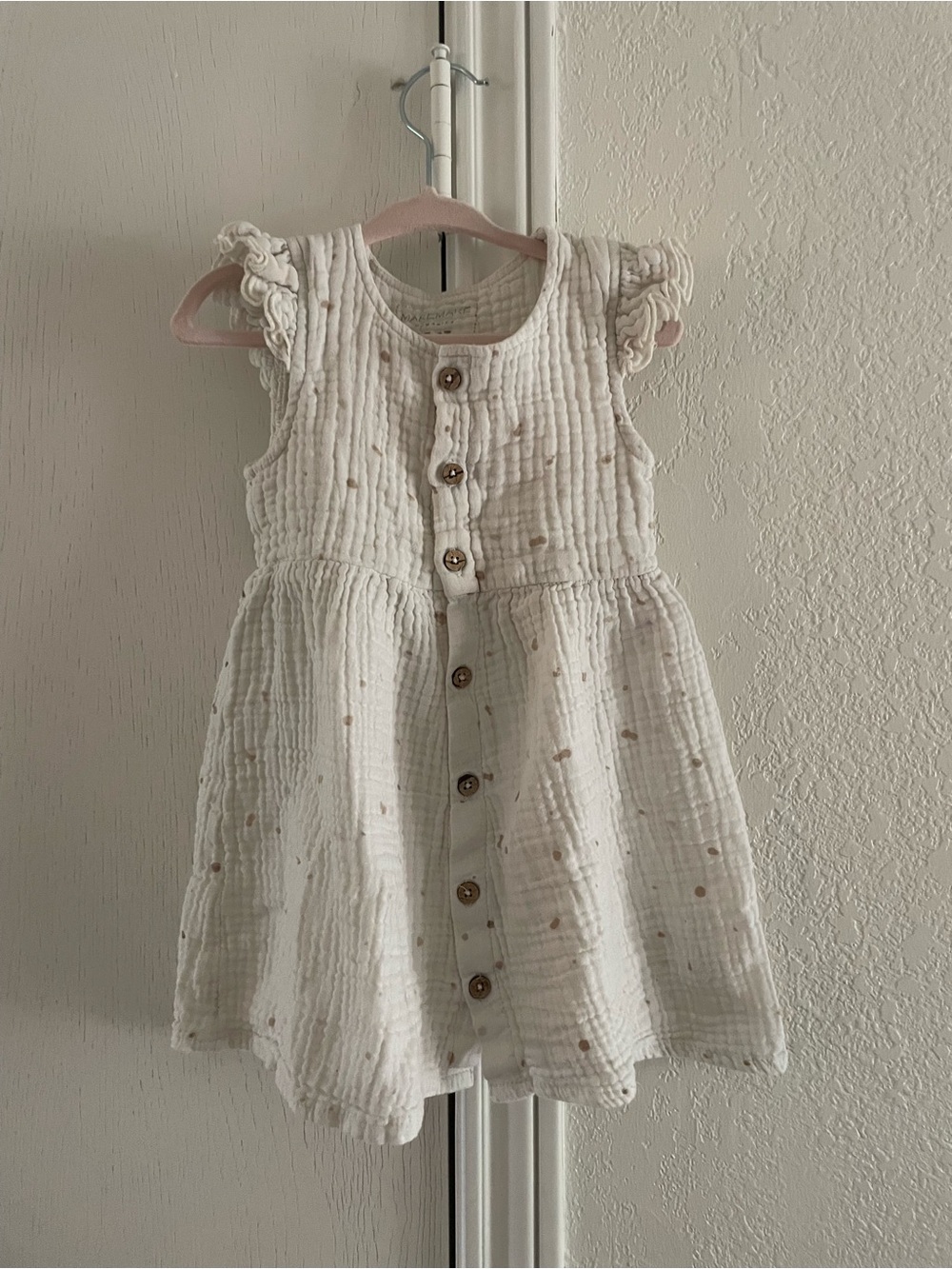 Makemake organics Toddler Cream Button-Front Cotton Dress 3-4T
